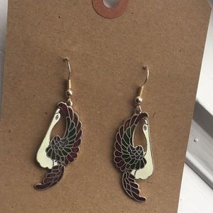 SOLD ! Vintage white peacock dangle earrings bird
